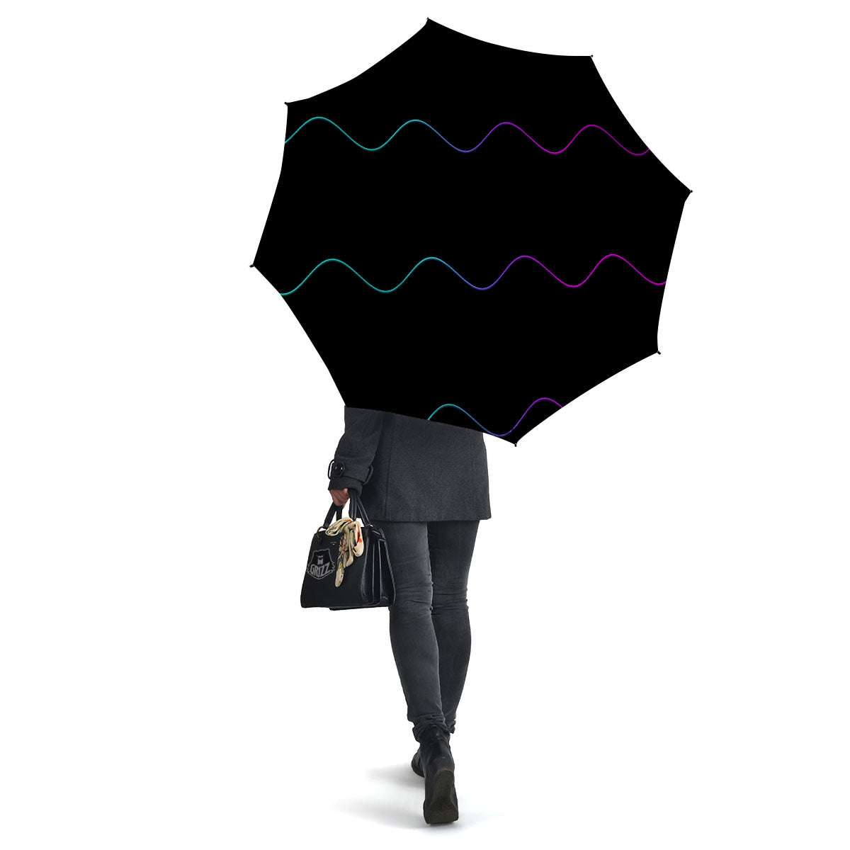Sound Wave Teal And Purple Black Print Umbrella-grizzshop