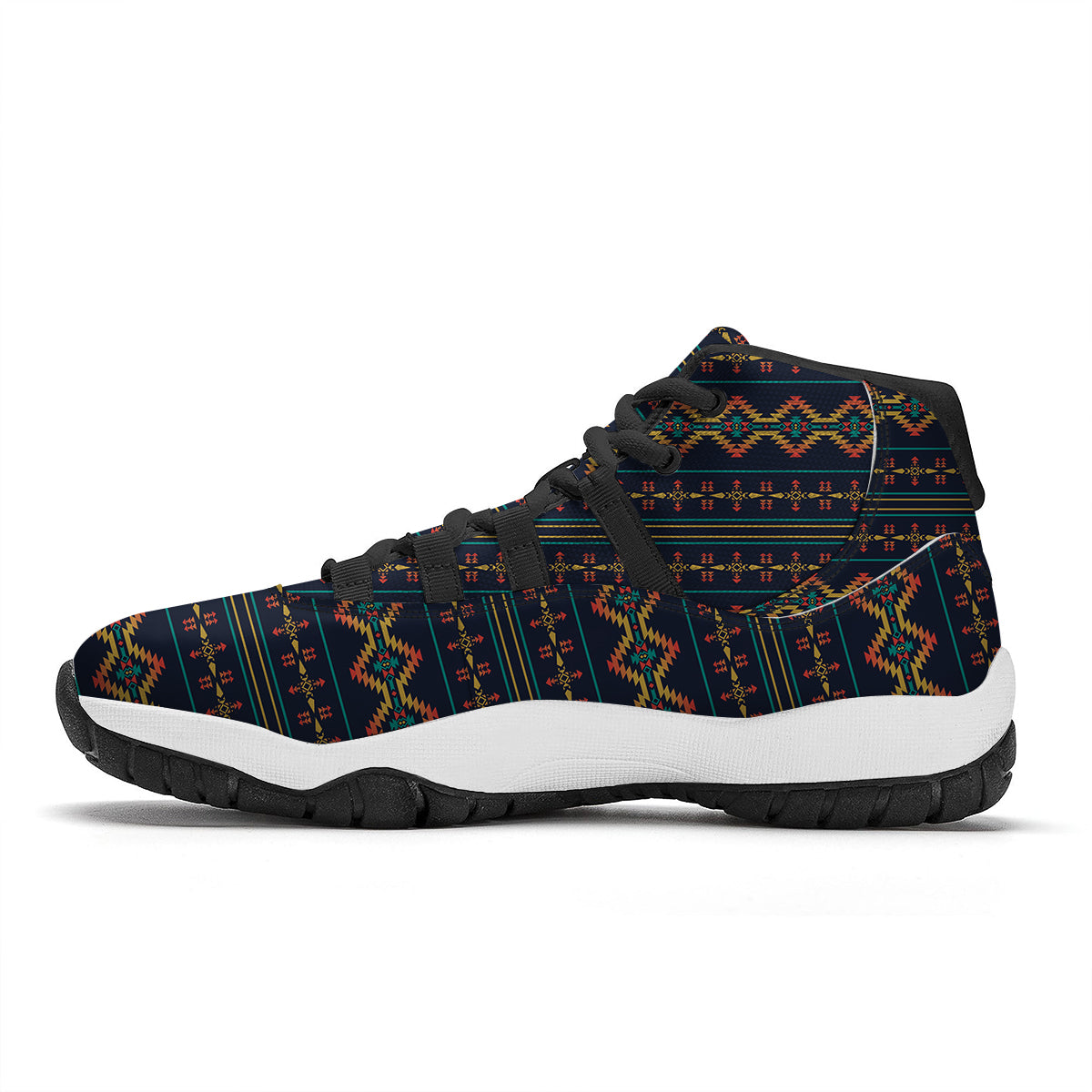Southwest Navajo Geometric Print Pattern Black Bball Shoes-grizzshop