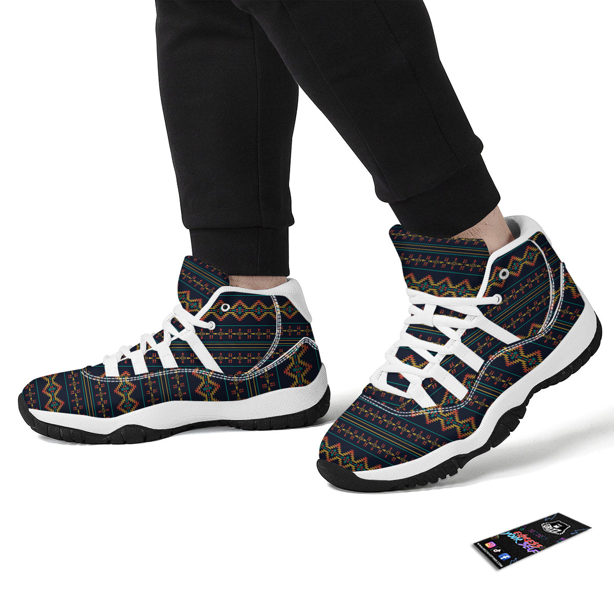 Southwest Navajo Geometric Print Pattern White Bball Shoes-grizzshop