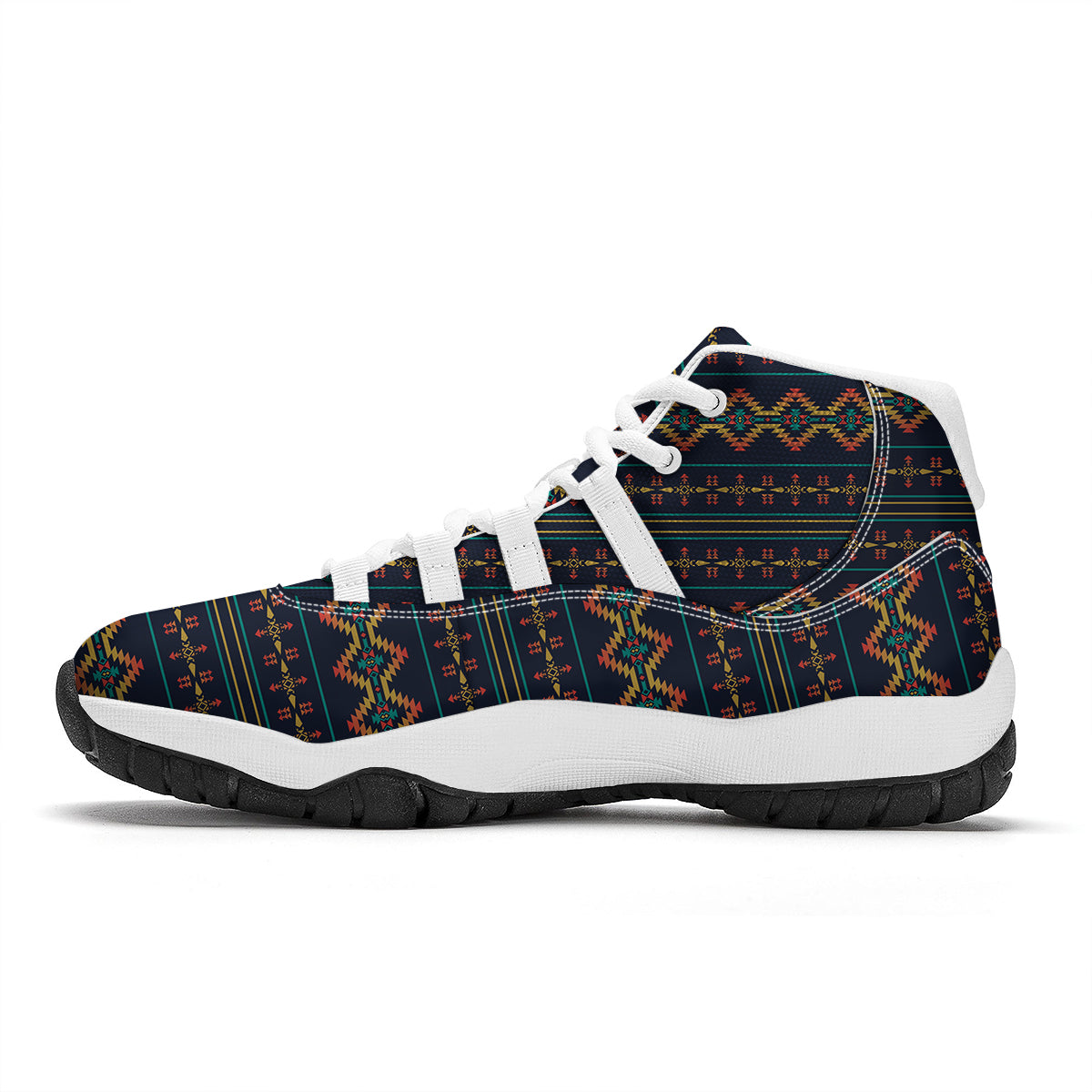 Southwest Navajo Geometric Print Pattern White Bball Shoes-grizzshop