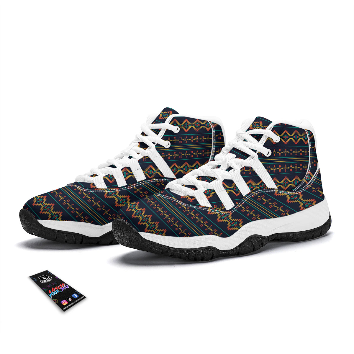 Southwest Navajo Geometric Print Pattern White Bball Shoes-grizzshop