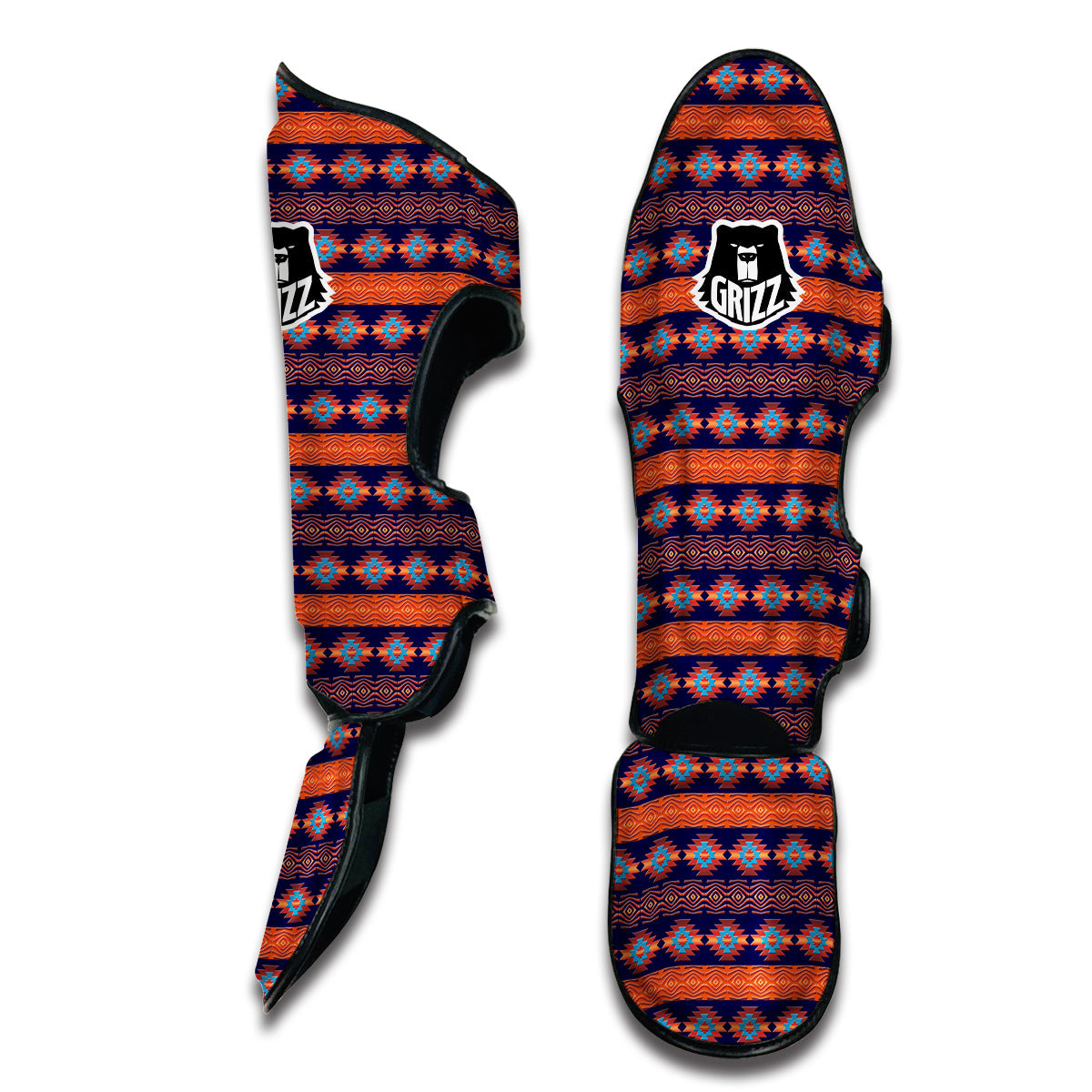 Southwest Orange And Purple Print Pattern Muay Thai Shin Guards-grizzshop