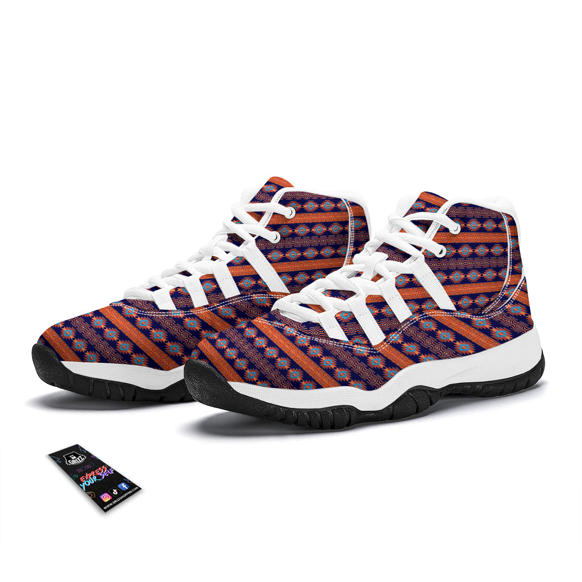 Southwest Orange And Purple Print Pattern White Bball Shoes-grizzshop