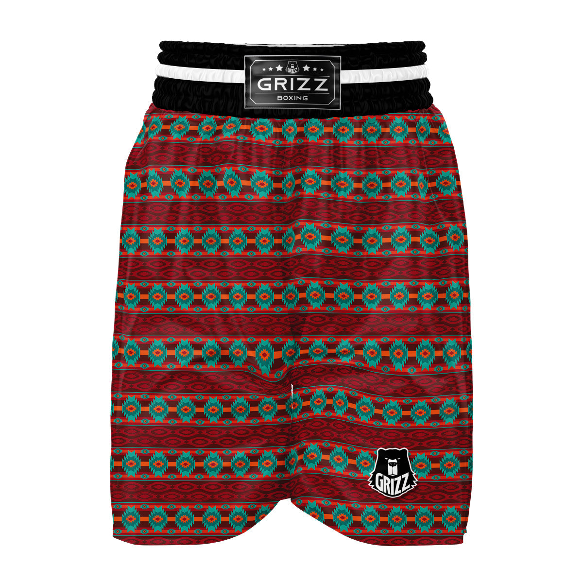 Southwest Red Aztec Print Pattern Boxing Shorts-grizzshop