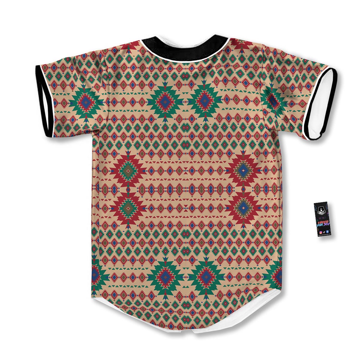 Southwestern Beige And Red Print Pattern Baseball Jersey-grizzshop