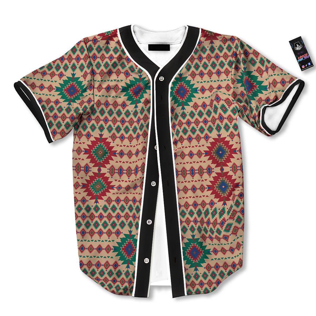 Southwestern Beige And Red Print Pattern Baseball Jersey-grizzshop