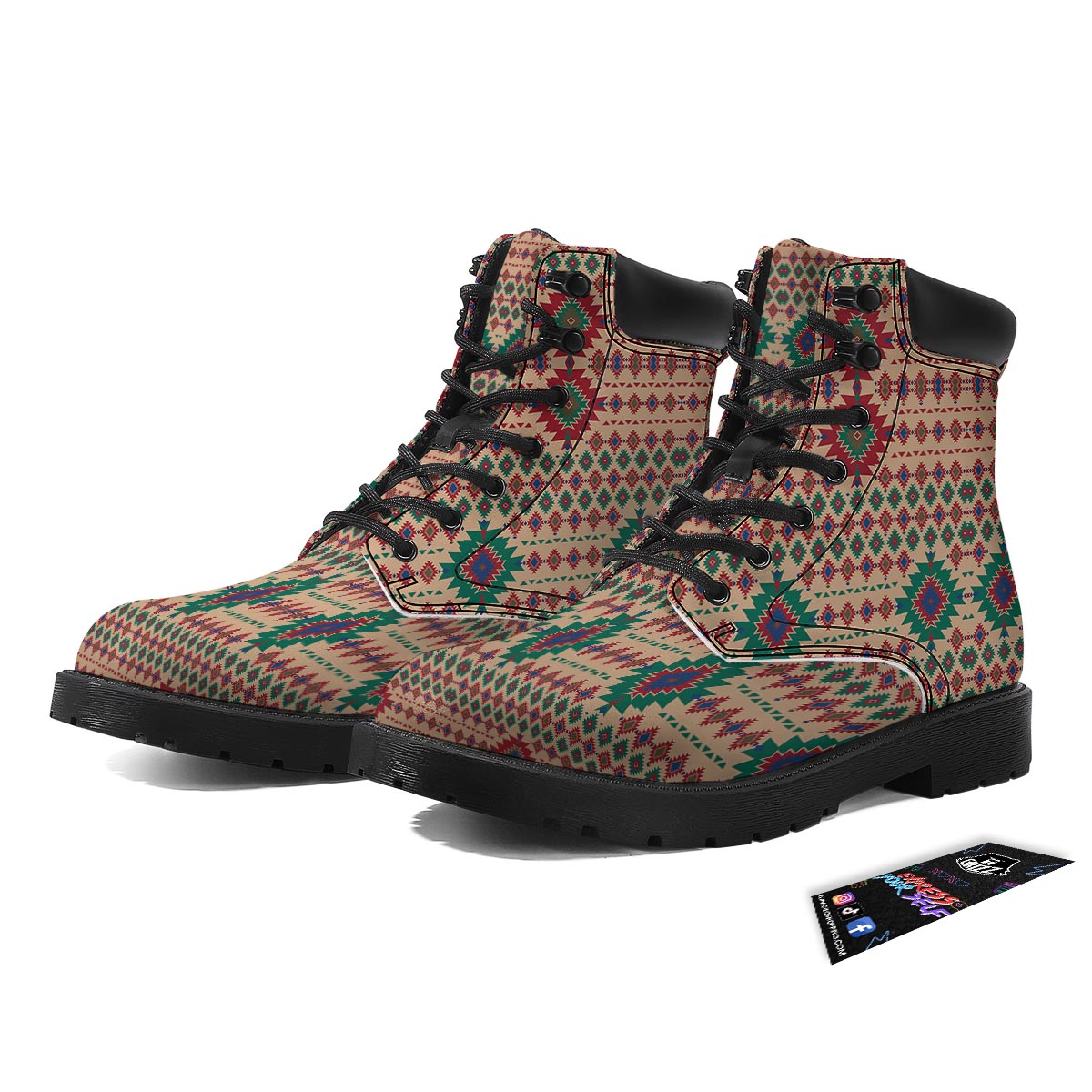 Southwestern Beige And Red Print Pattern Boots-grizzshop