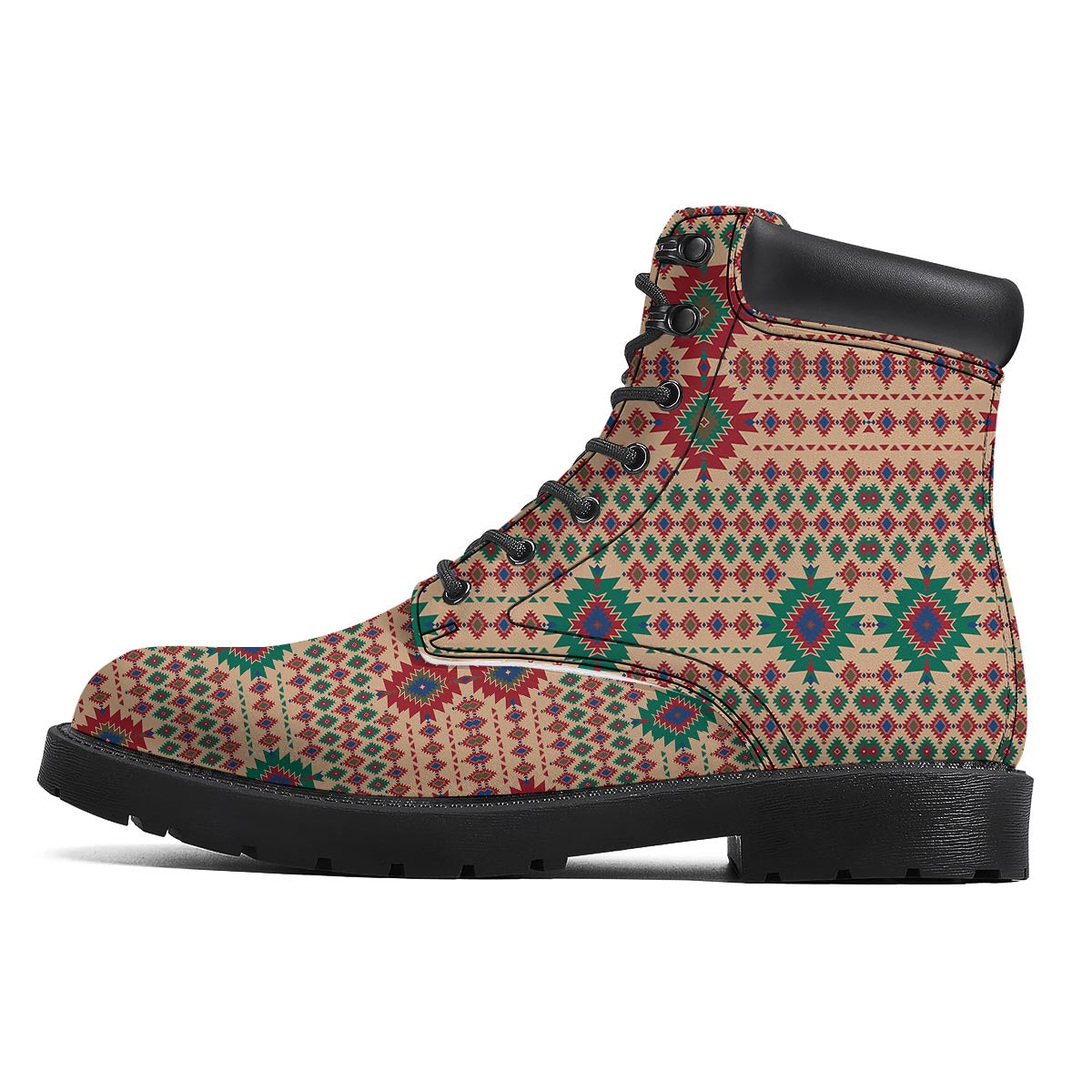 Southwestern Beige And Red Print Pattern Boots-grizzshop