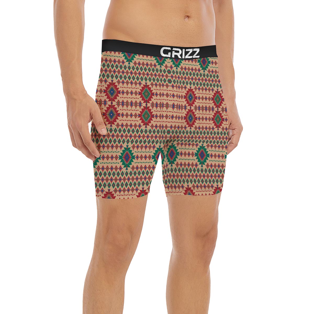 Southwestern Beige And Red Print Pattern Boxer Briefs-grizzshop