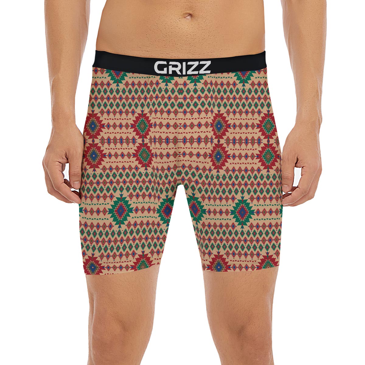 Southwestern Beige And Red Print Pattern Boxer Briefs-grizzshop