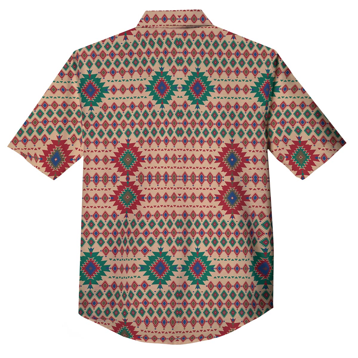 Southwestern Beige And Red Print Pattern Button Up Shirt-grizzshop
