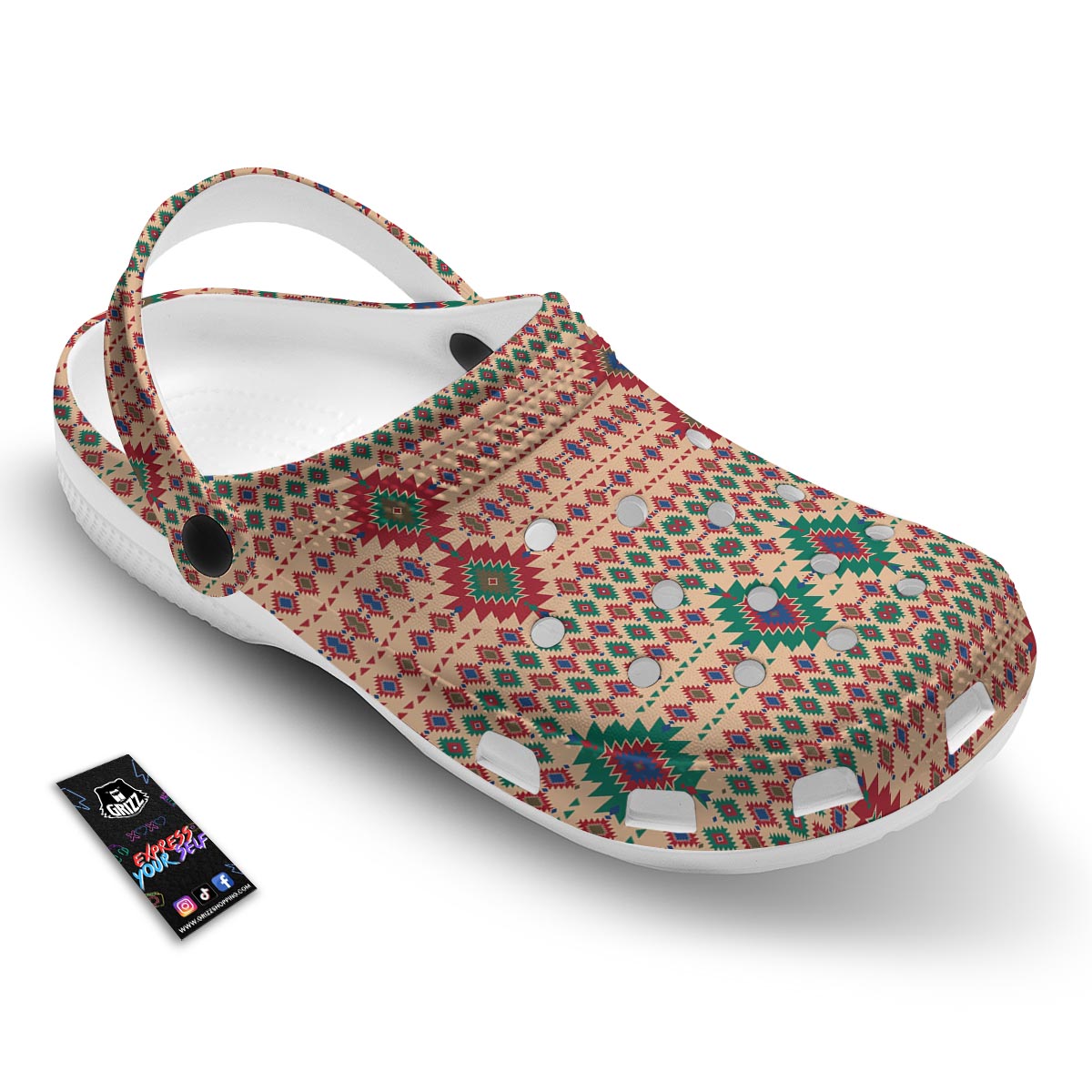 Southwestern Beige And Red Print Pattern Clog-grizzshop