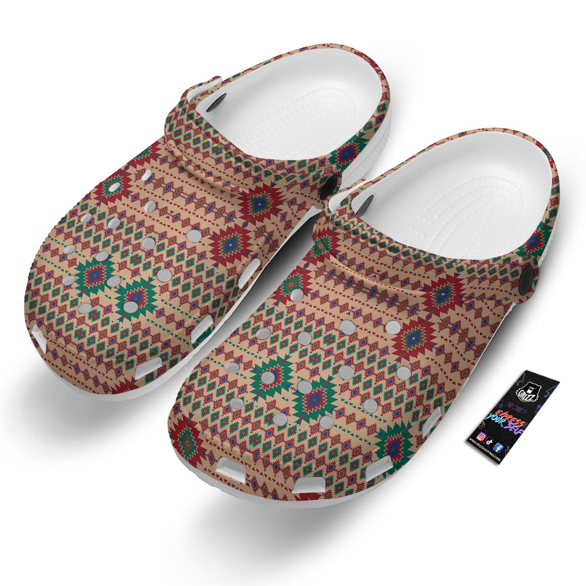 Southwestern Beige And Red Print Pattern Clog-grizzshop