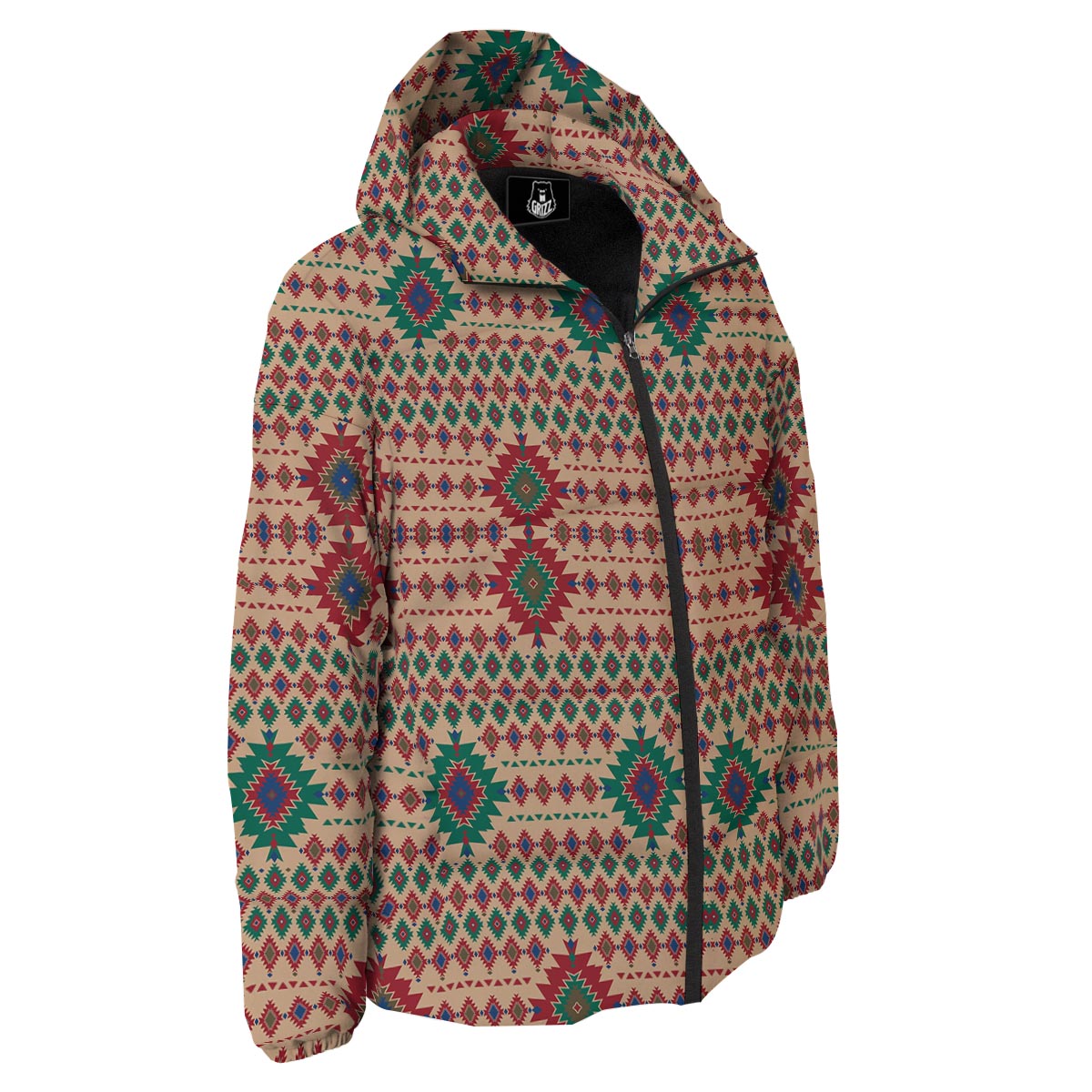 Southwestern Beige And Red Print Pattern Down Jacket-grizzshop