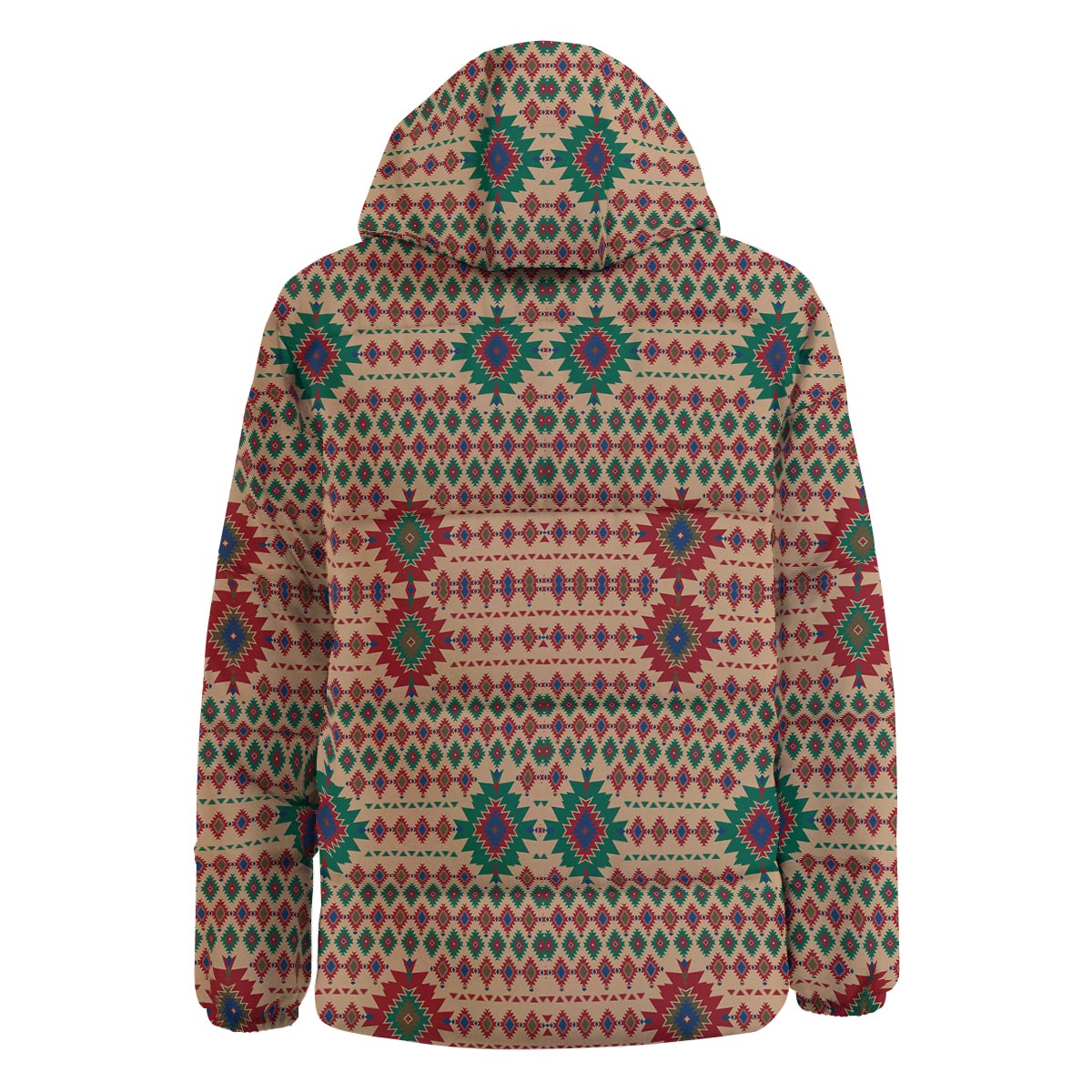 Southwestern Beige And Red Print Pattern Down Jacket-grizzshop