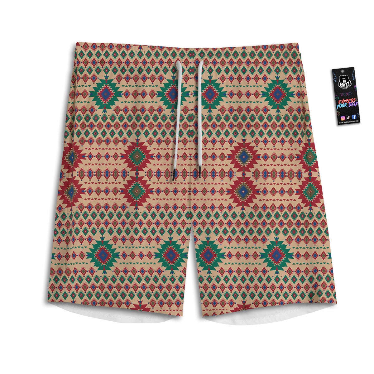 Southwestern Beige And Red Print Pattern Men's Athletic Shorts