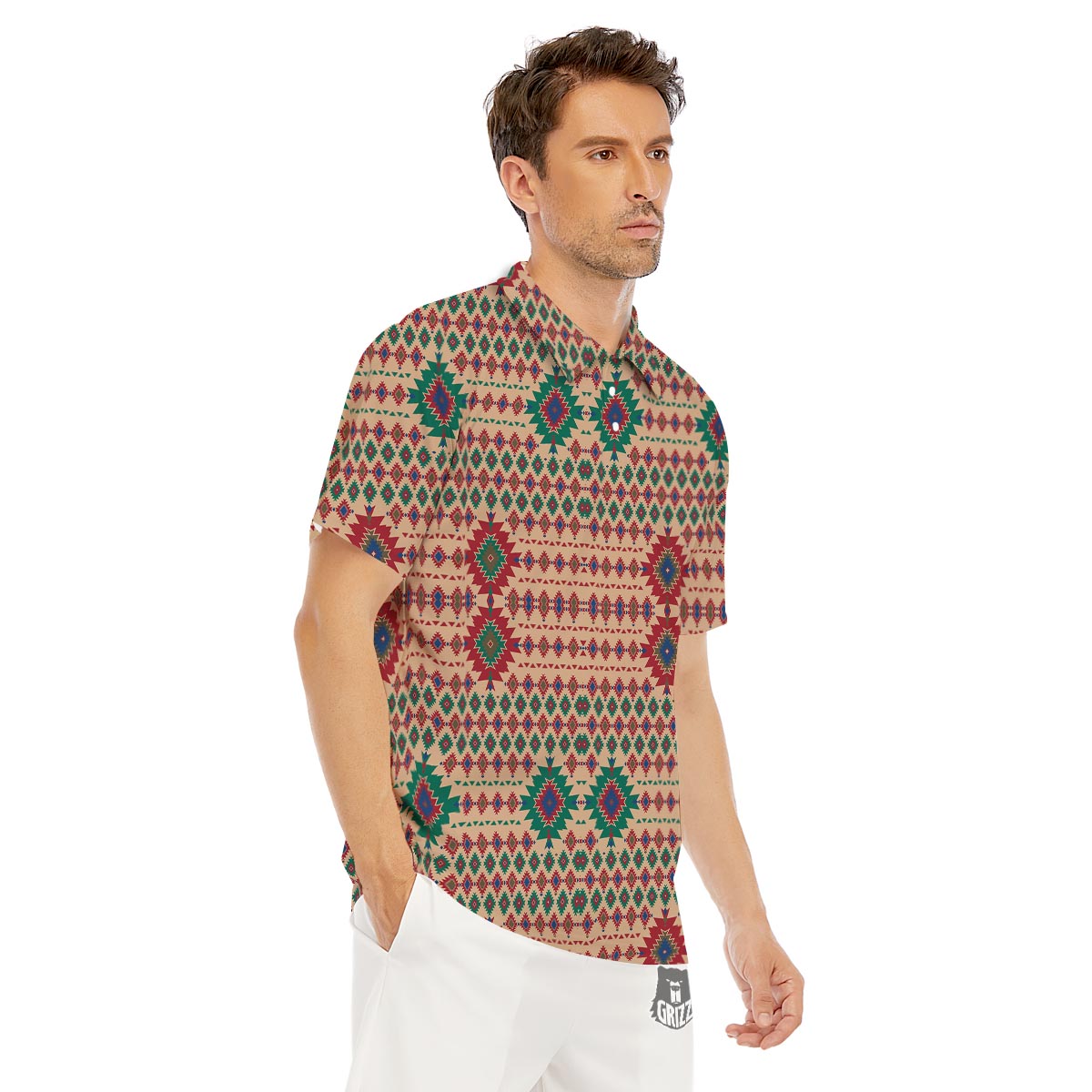 Southwestern Beige And Red Print Pattern Men's Golf Shirts-grizzshop