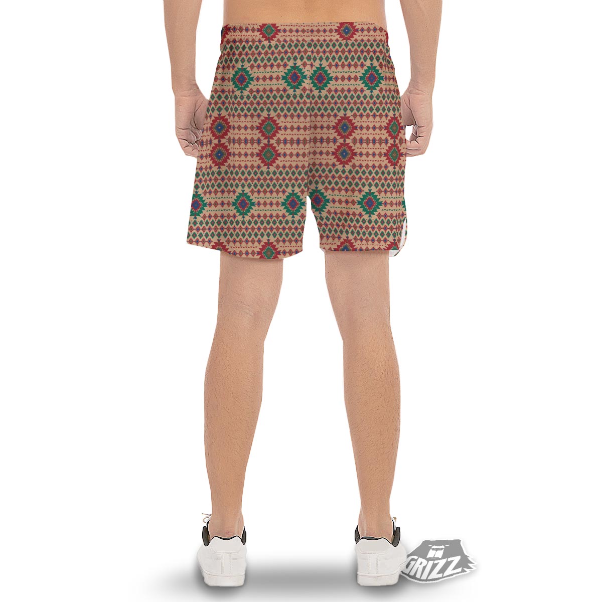 Southwestern Beige And Red Print Pattern Men's Gym Shorts-grizzshop