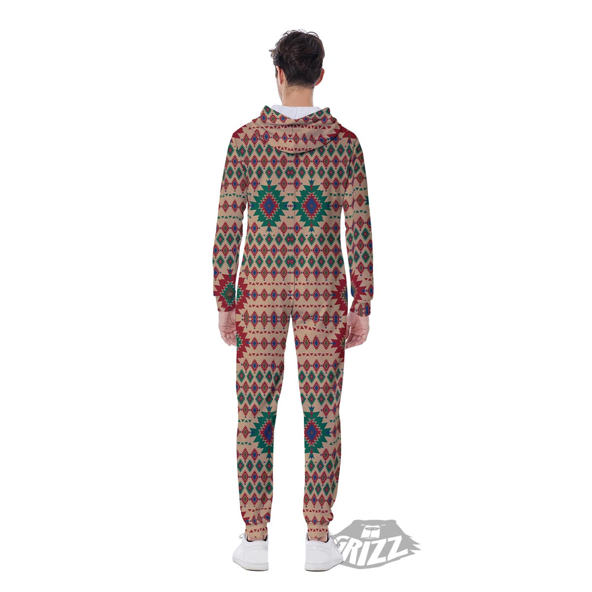 Southwestern Beige And Red Print Pattern Men's Jumpsuit-grizzshop