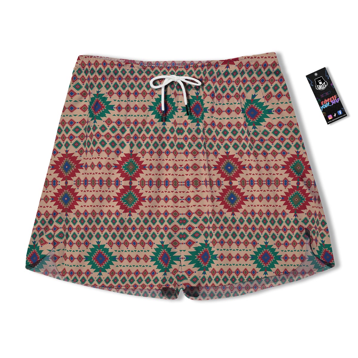 Southwestern Beige And Red Print Pattern Men's Running Shorts-grizzshop