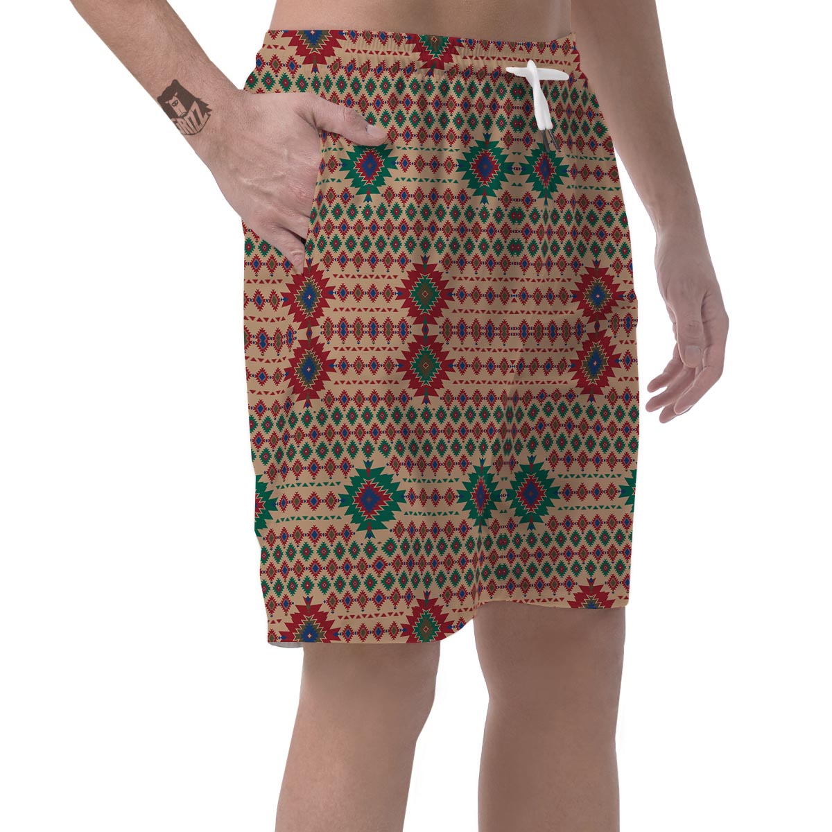 Southwestern Beige And Red Print Pattern Men's Shorts-grizzshop