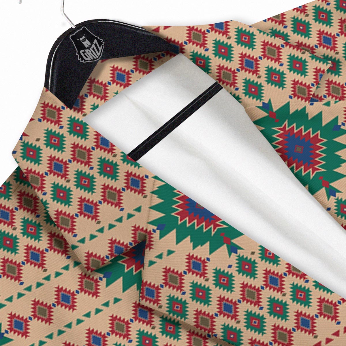 Southwestern Beige And Red Print Pattern Men's Sport Coat-grizzshop