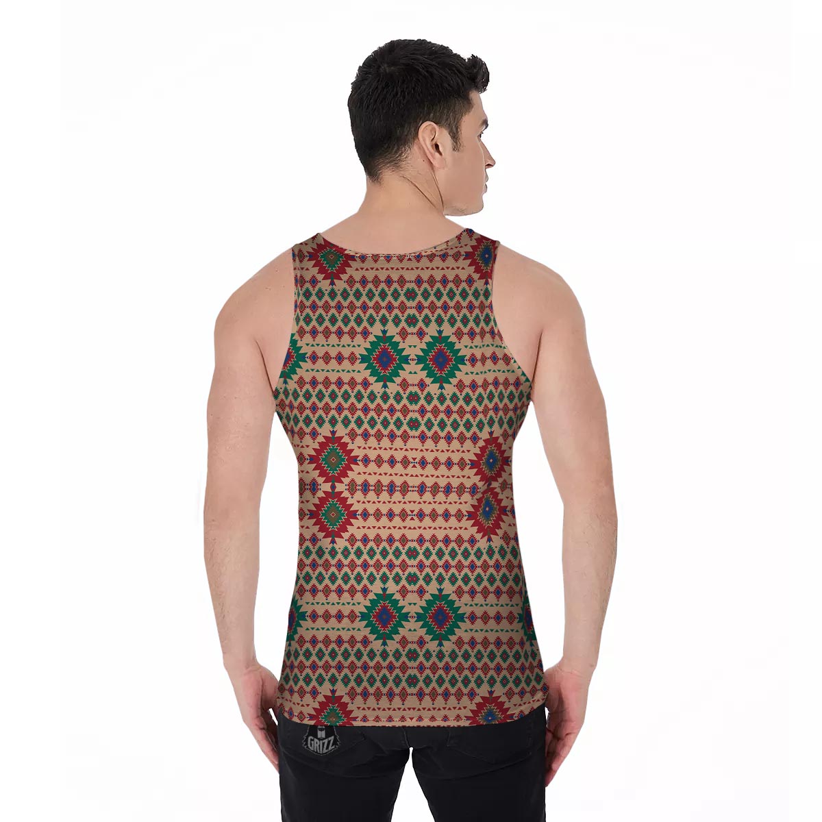 Southwestern Beige And Red Print Pattern Men's Tank Top-grizzshop