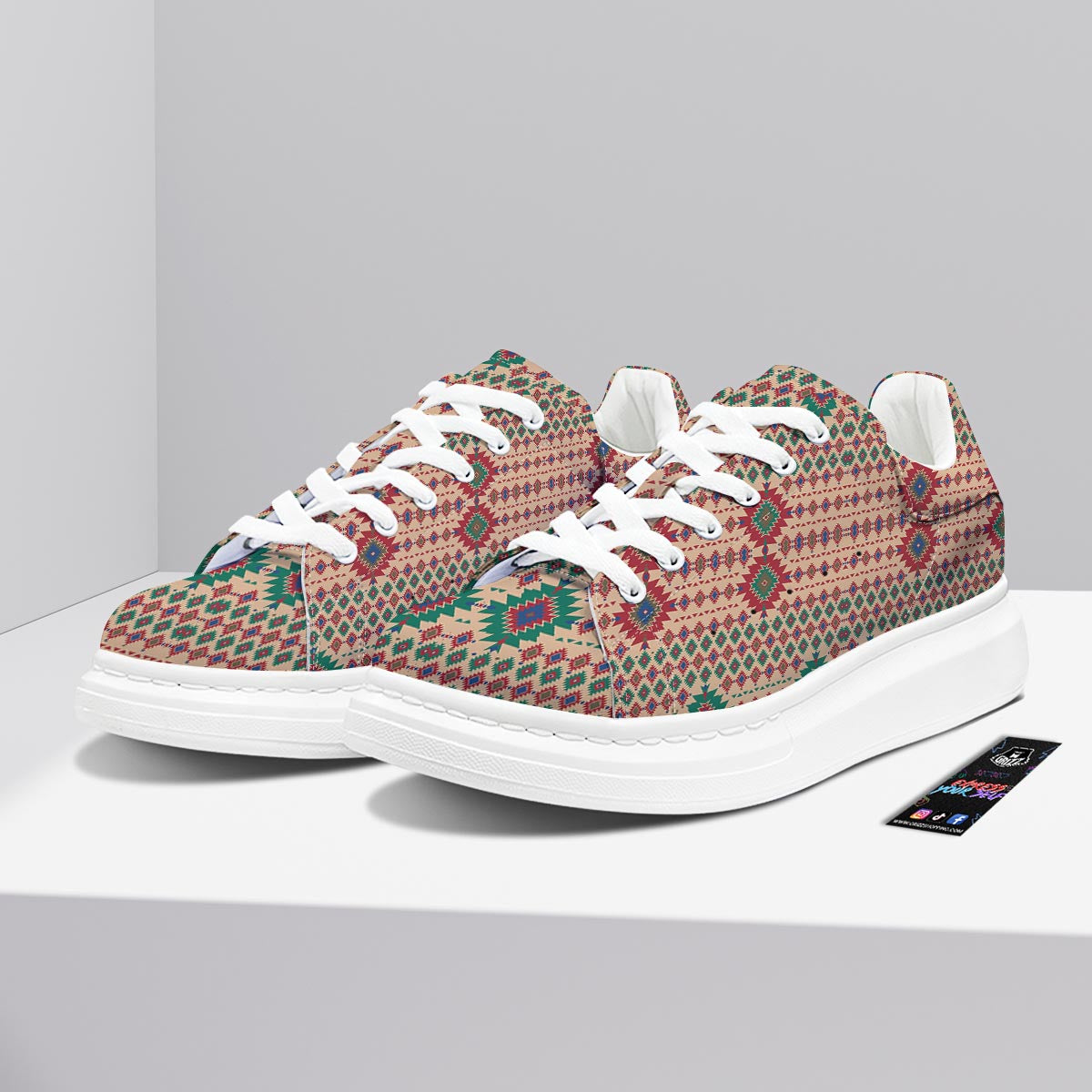 Southwestern Beige And Red Print Pattern Platform Shoes-grizzshop