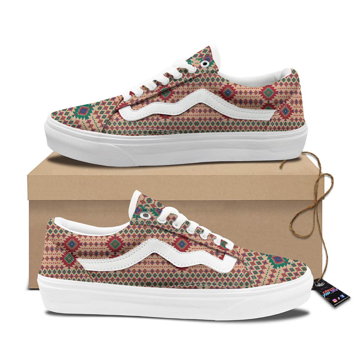 Southwestern Beige And Red Print Pattern Skate Shoes-grizzshop