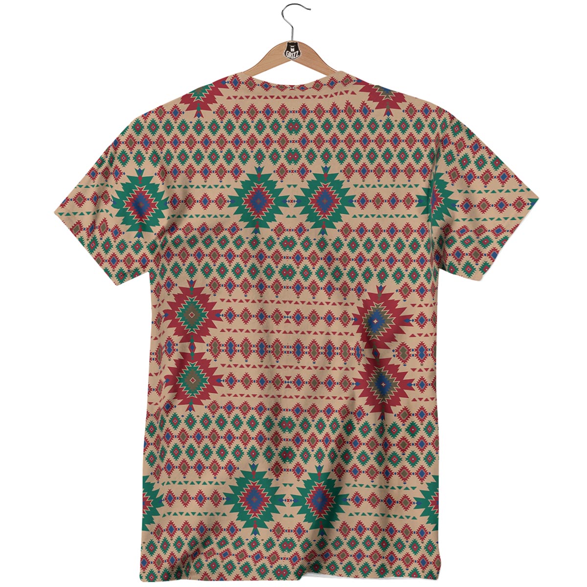 Southwestern Beige And Red Print Pattern T-Shirt-grizzshop
