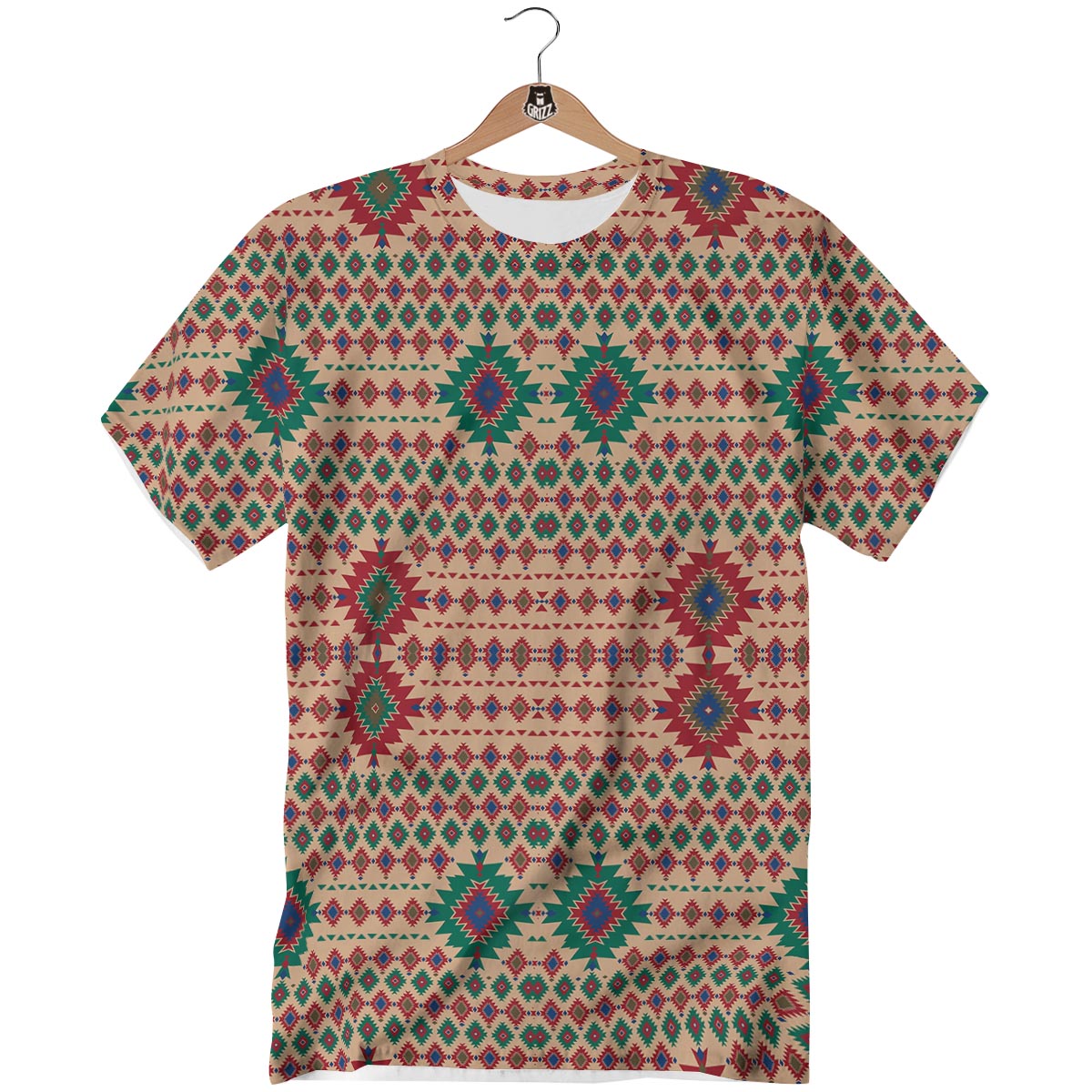 Southwestern Beige And Red Print Pattern T-Shirt-grizzshop