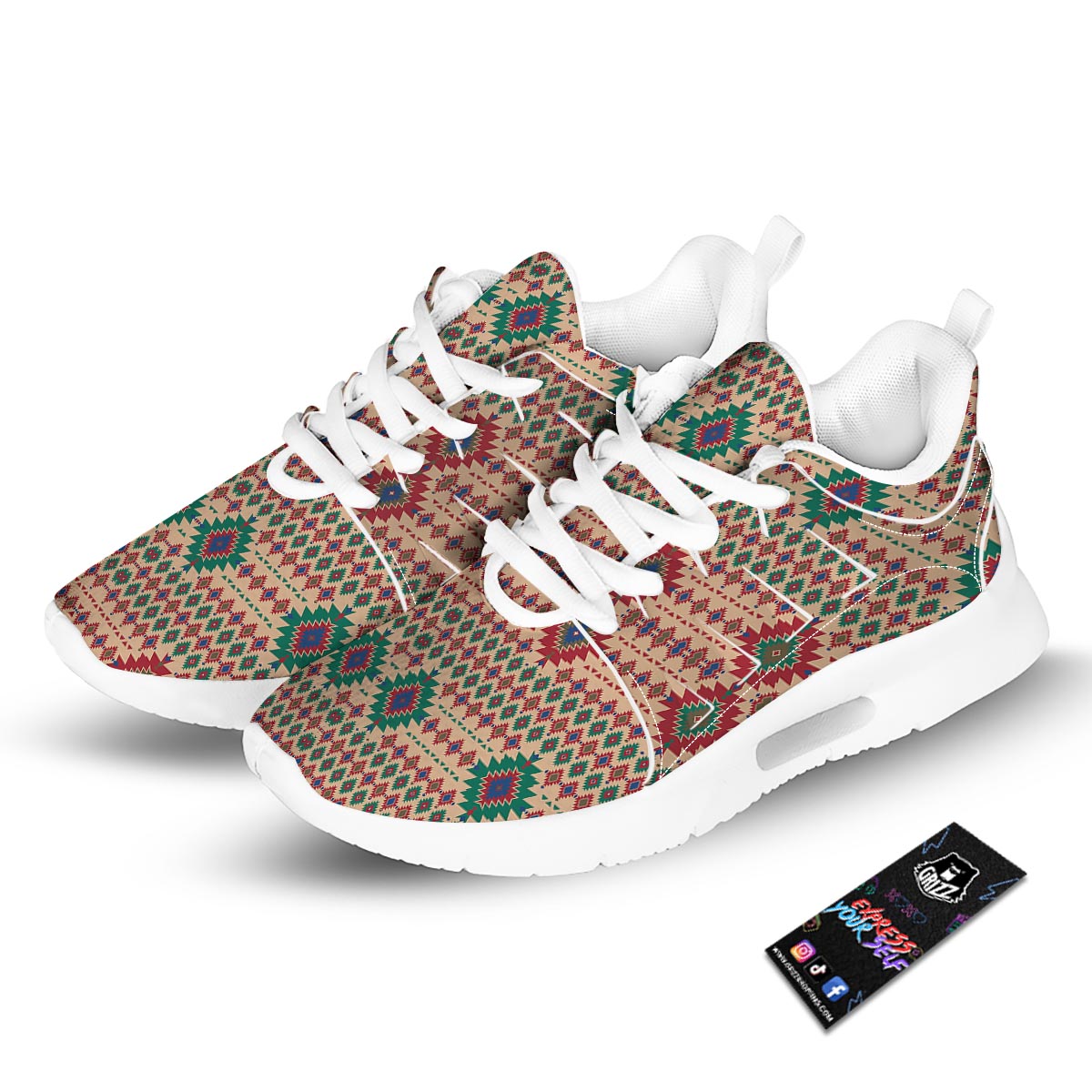 Southwestern Beige And Red Print Pattern Tennis Shoes-grizzshop