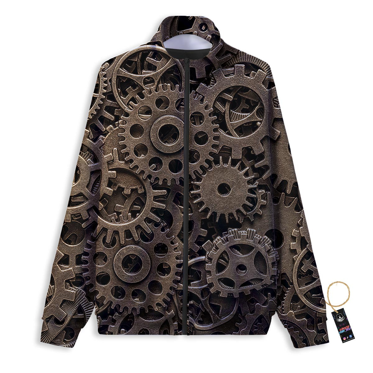 Southwestern Beige And Red Print Pattern Track Jacket-grizzshop