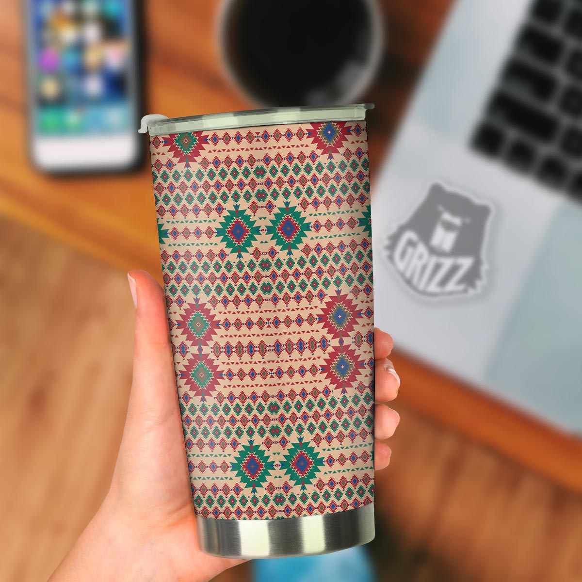 Southwestern Beige And Red Print Pattern Tumbler-grizzshop