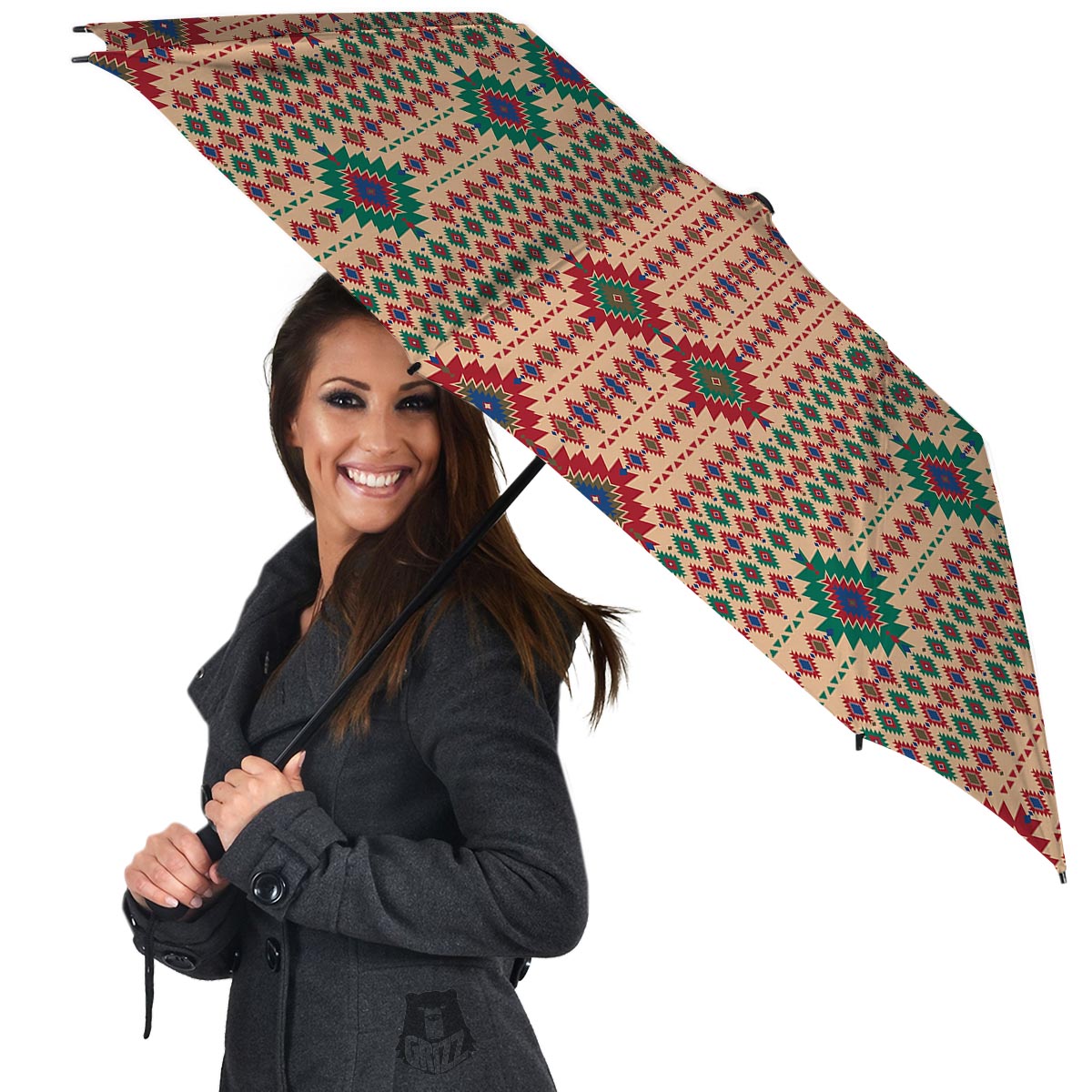 Southwestern Beige And Red Print Pattern Umbrella-grizzshop
