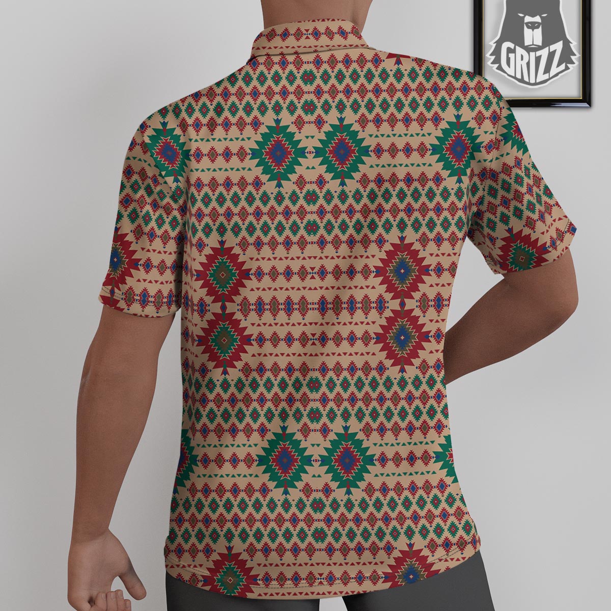 Southwestern Beige And Red Print Pattern Untucked Shirts-grizzshop