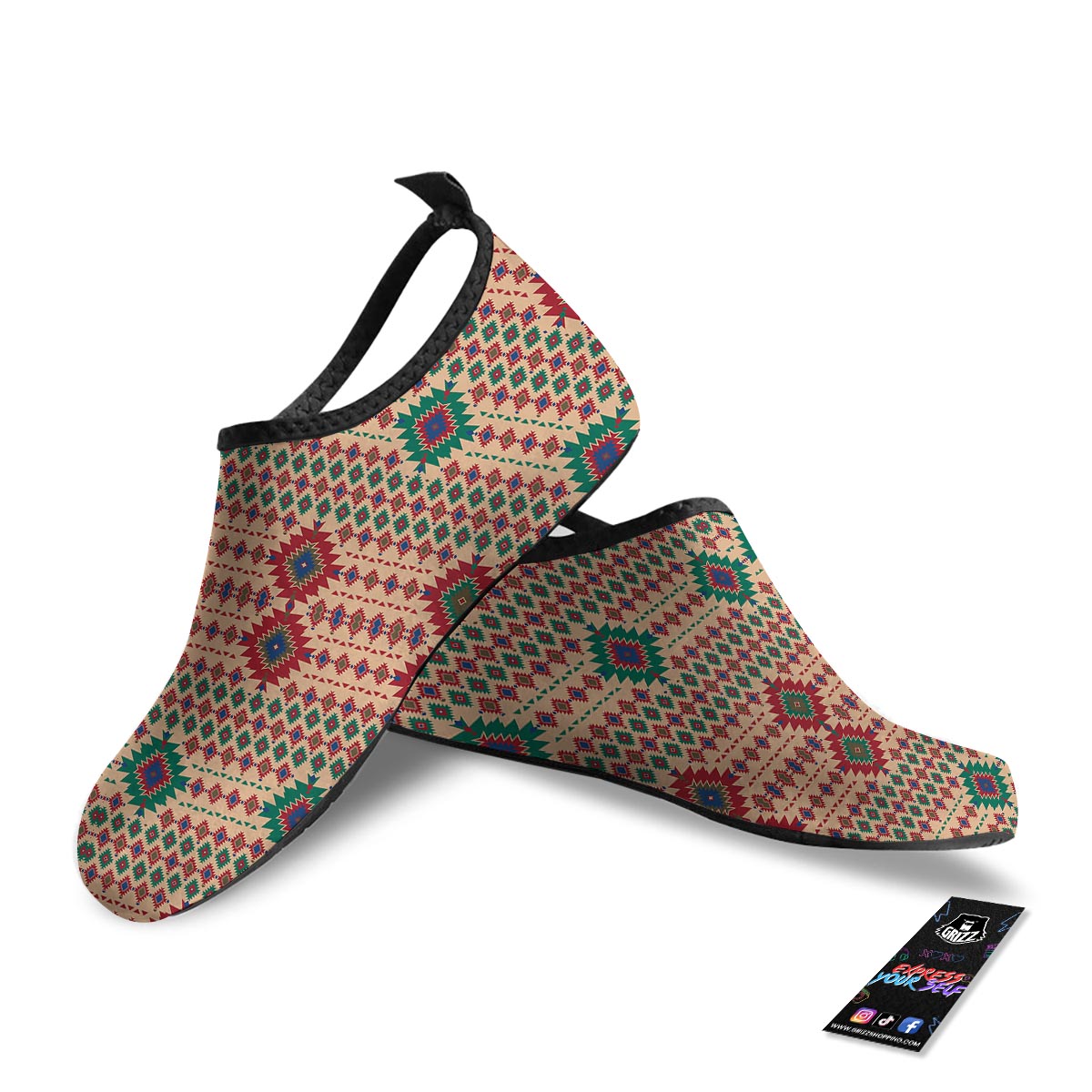 Southwestern Beige And Red Print Pattern Water Shoes-grizzshop