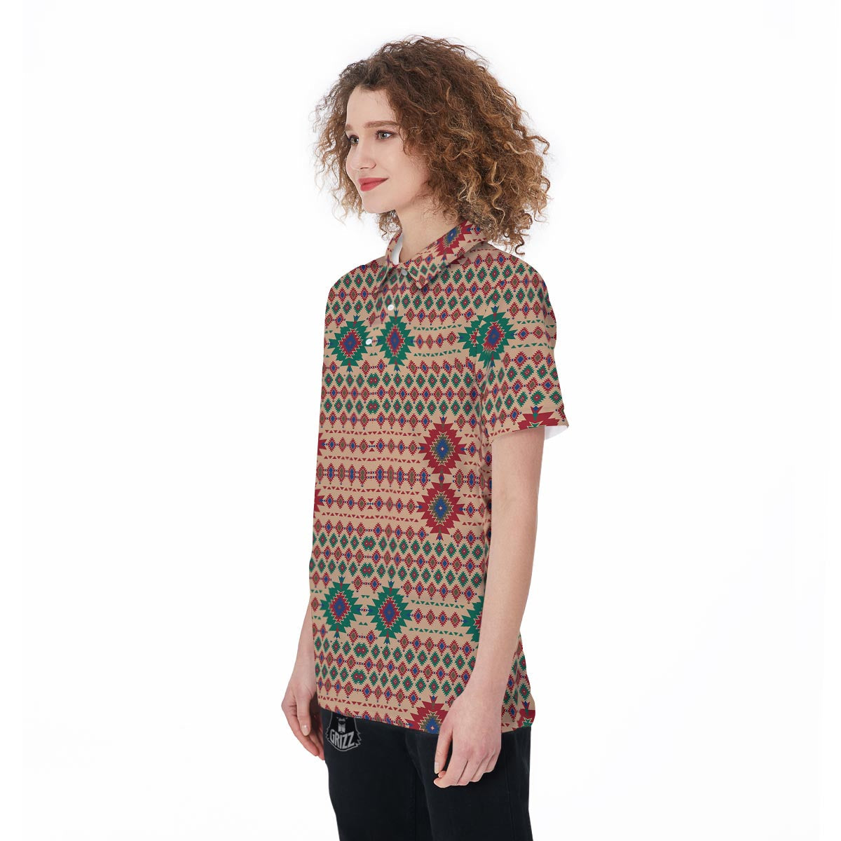 Southwestern Beige And Red Print Pattern Women's Golf Shirts-grizzshop