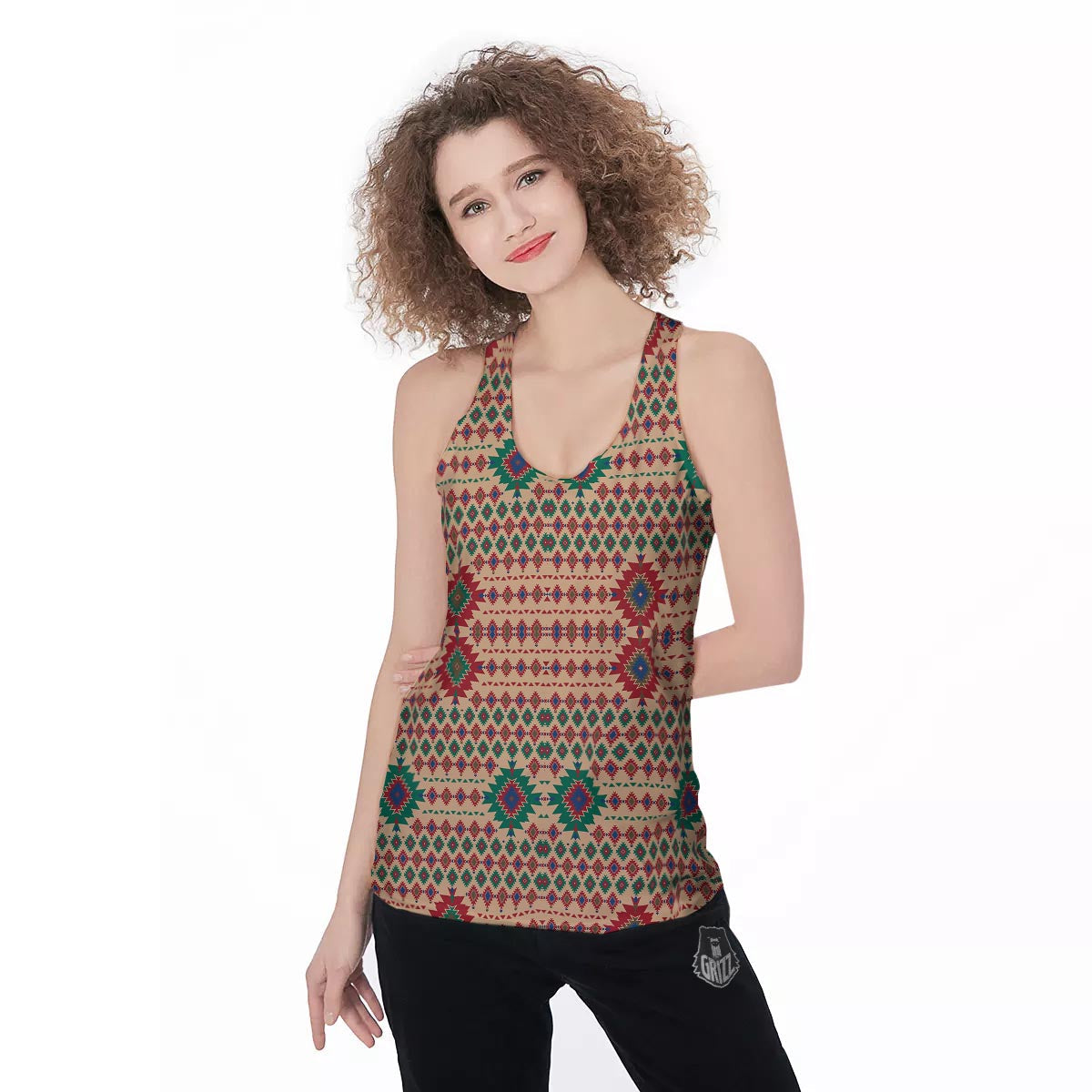 Southwestern Beige And Red Print Pattern Women's Racerback Tank Top-grizzshop