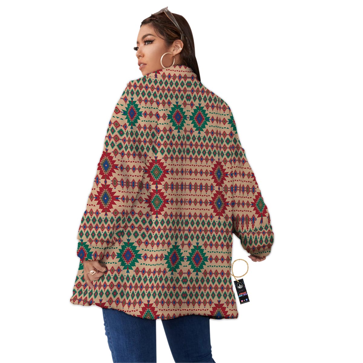 Southwestern Beige And Red Print Pattern Women's Sherpa Jacket-grizzshop
