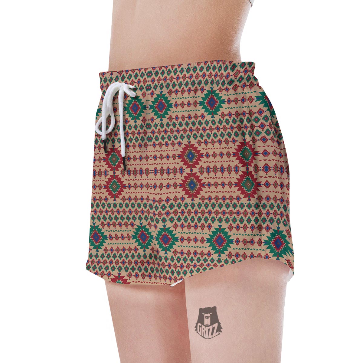Southwestern Beige And Red Print Pattern Women's Shorts-grizzshop