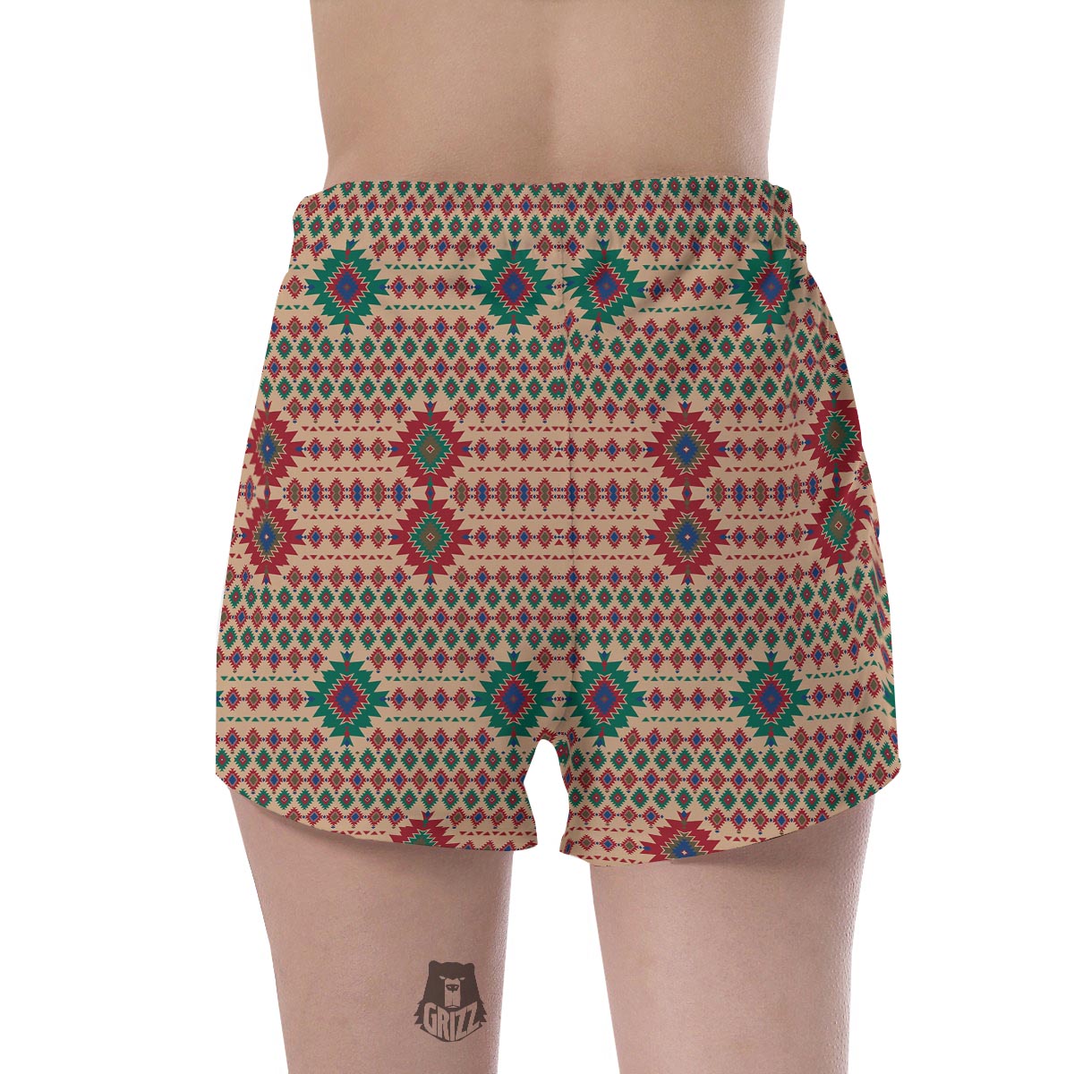 Southwestern Beige And Red Print Pattern Women's Shorts-grizzshop