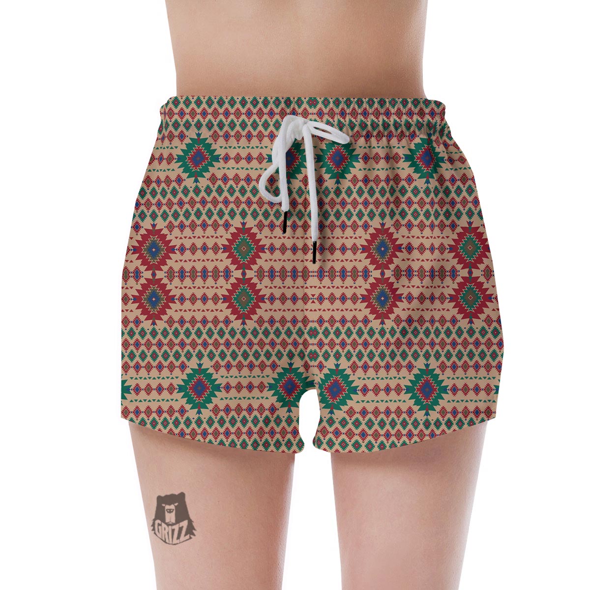 Southwestern Beige And Red Print Pattern Women's Shorts-grizzshop
