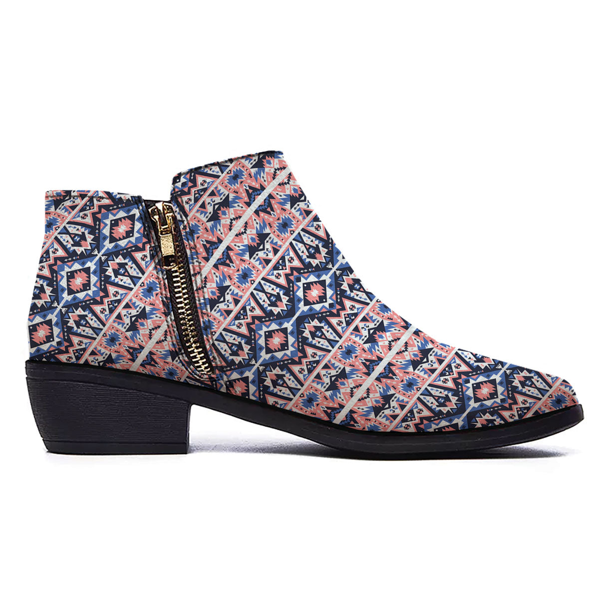 Southwestern Blue And Pink Print Pattern Ankle Boots-grizzshop