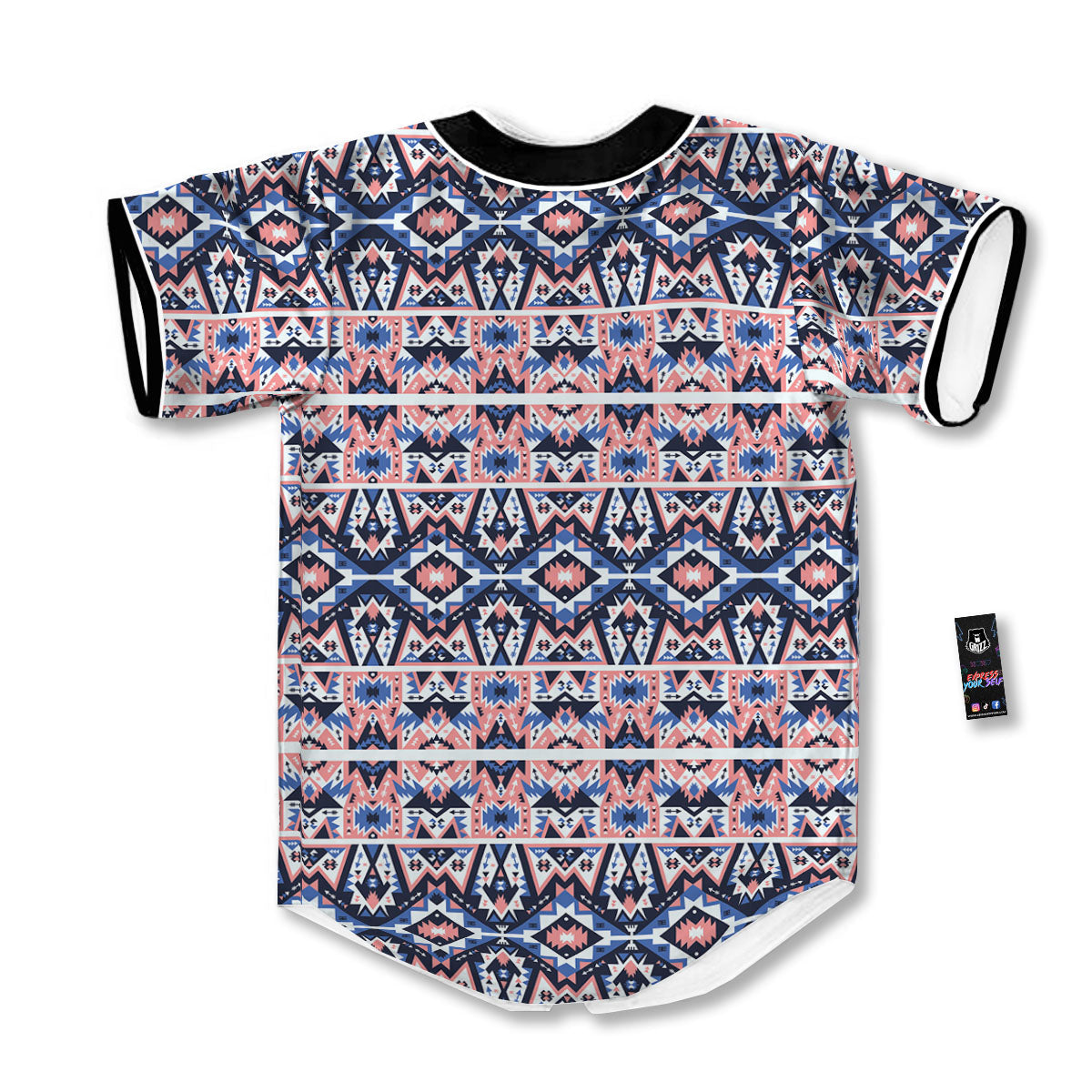 Southwestern Blue And Pink Print Pattern Baseball Jersey-grizzshop