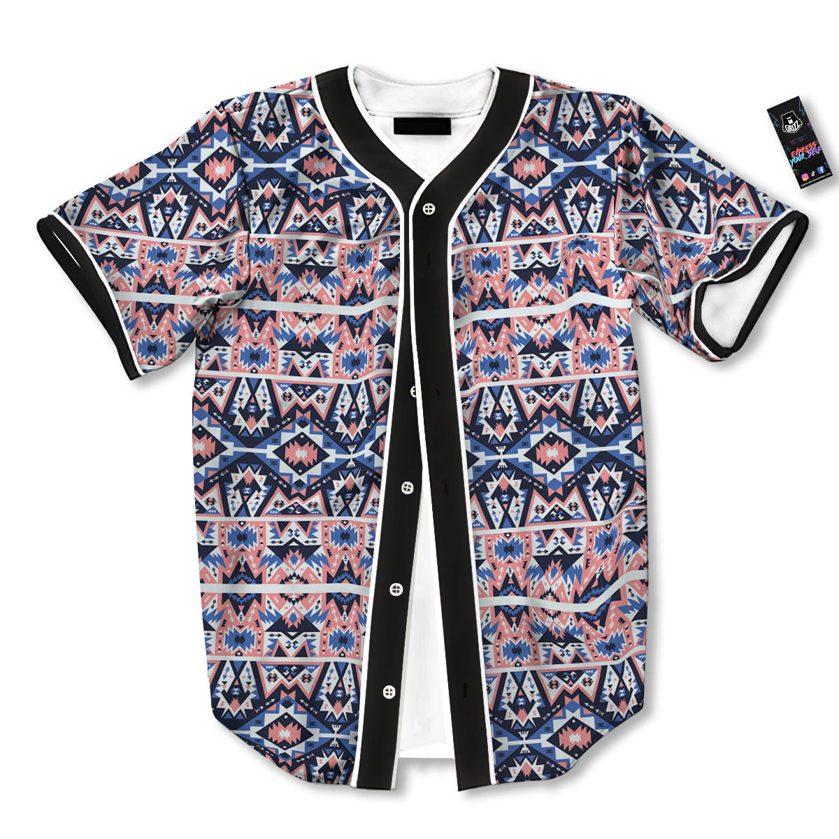 Southwestern Blue And Pink Print Pattern Baseball Jersey-grizzshop