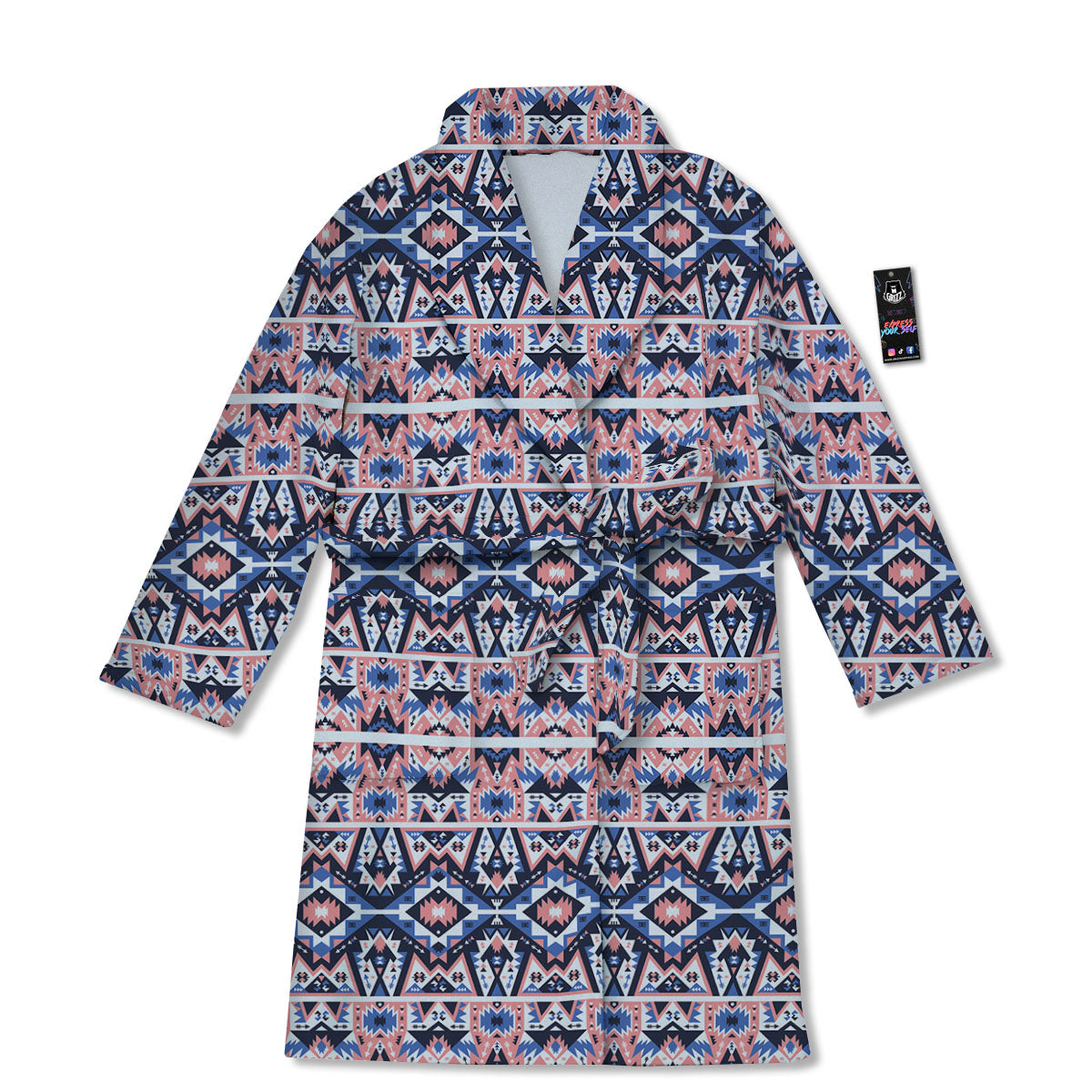 Southwestern Blue And Pink Print Pattern Bathrobe-grizzshop