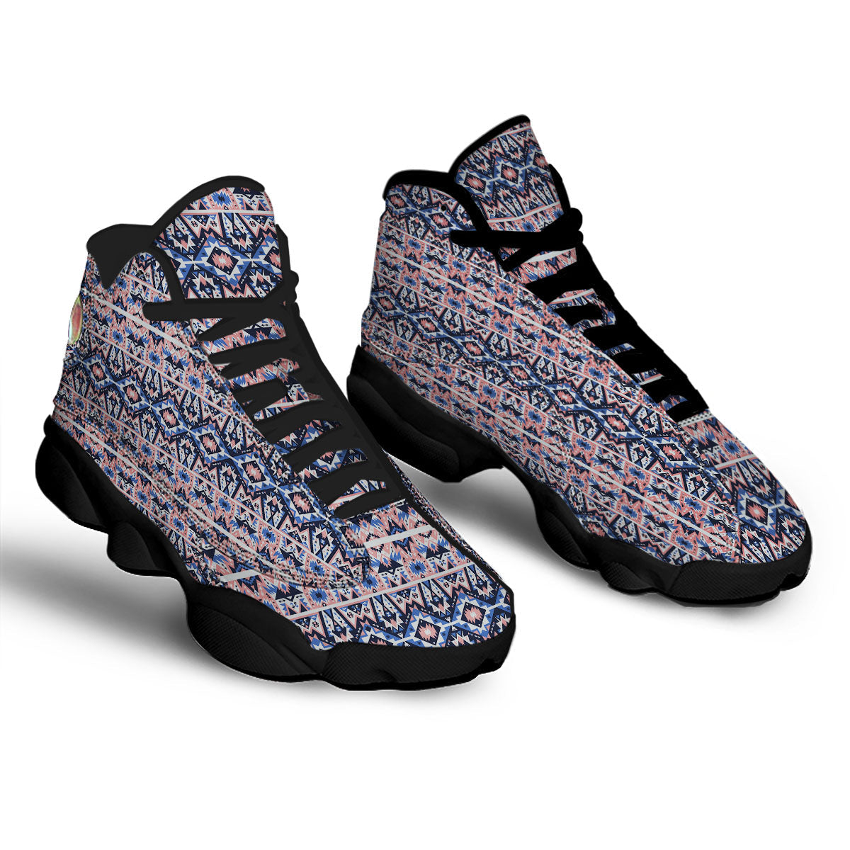 Southwestern Blue And Pink Print Pattern Black Basketball Shoes-grizzshop