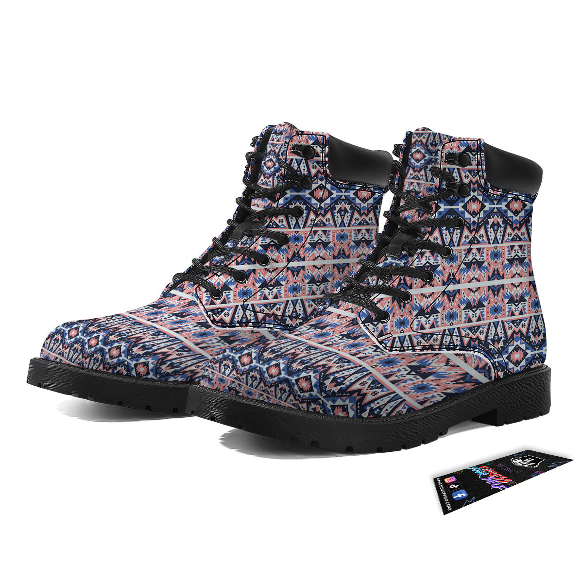 Southwestern Blue And Pink Print Pattern Boots-grizzshop
