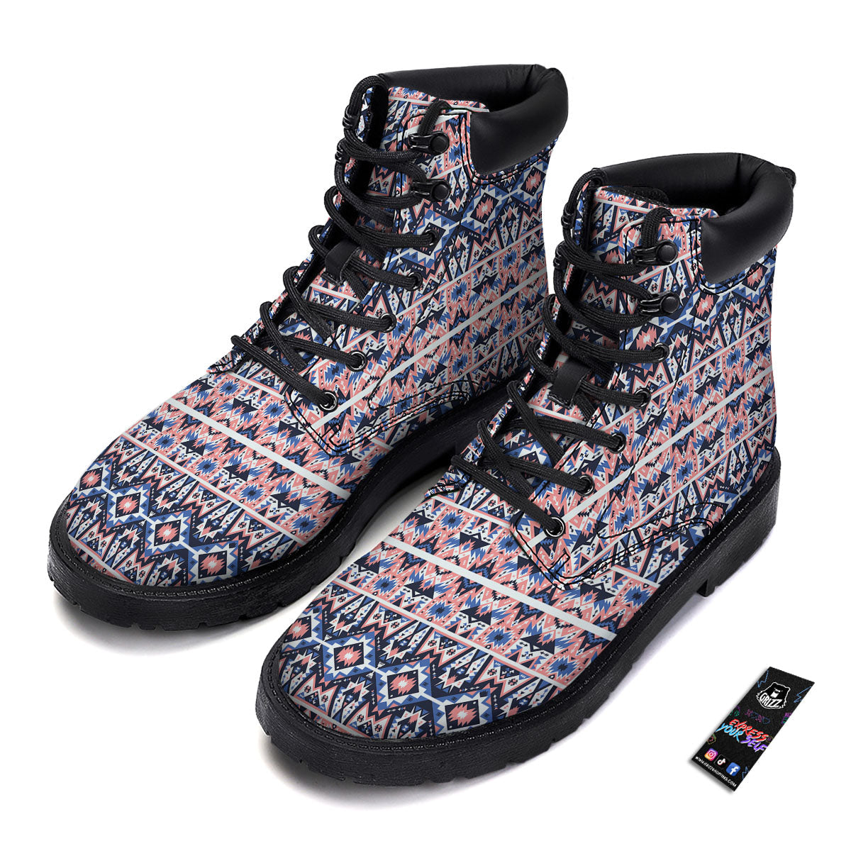 Southwestern Blue And Pink Print Pattern Boots-grizzshop